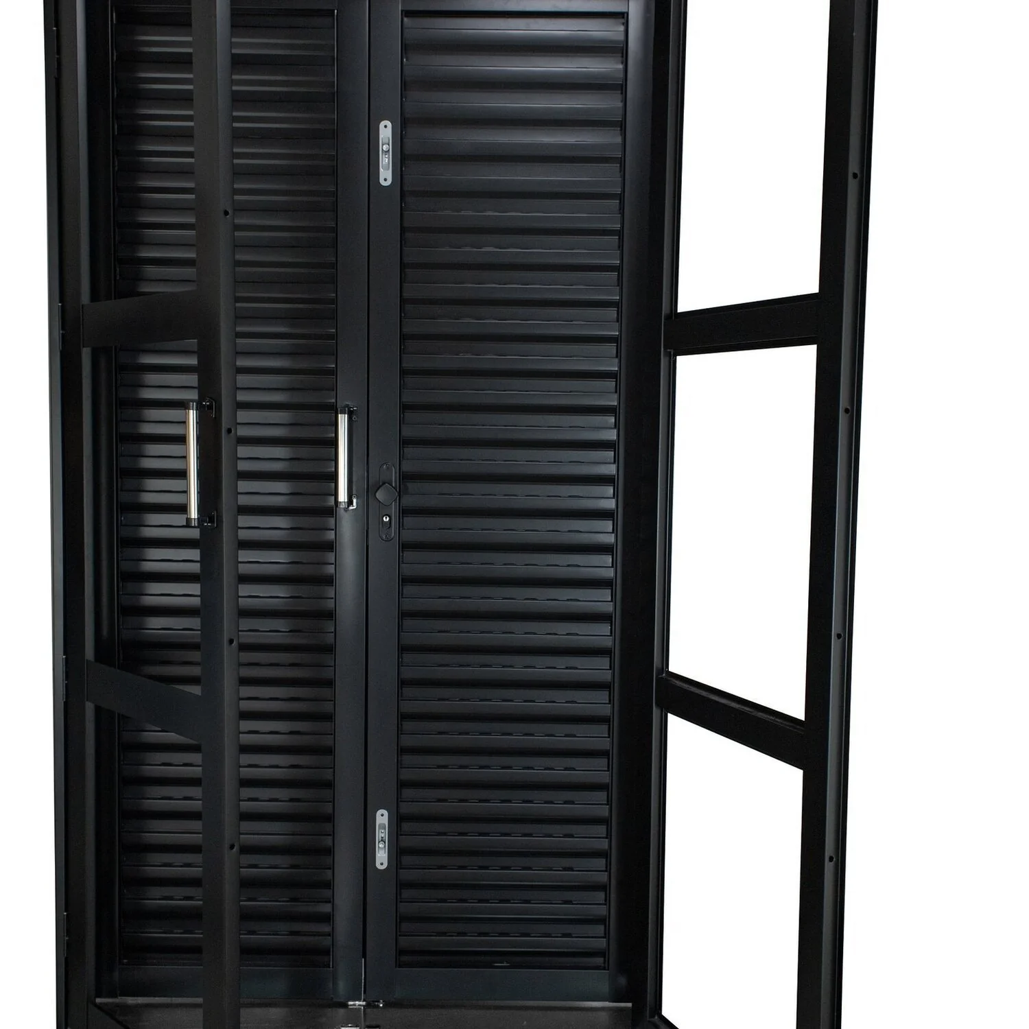 Porta Balcão De Aço Laminada 215x120cm Com Vidro Ideal Crv Esquadrias Preto
