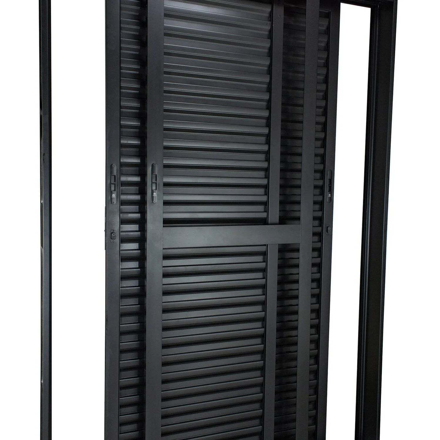 Porta Balcão De Aço 215x150cm 3 Folhas Moveis Ideal Crv Esquadrias Preto