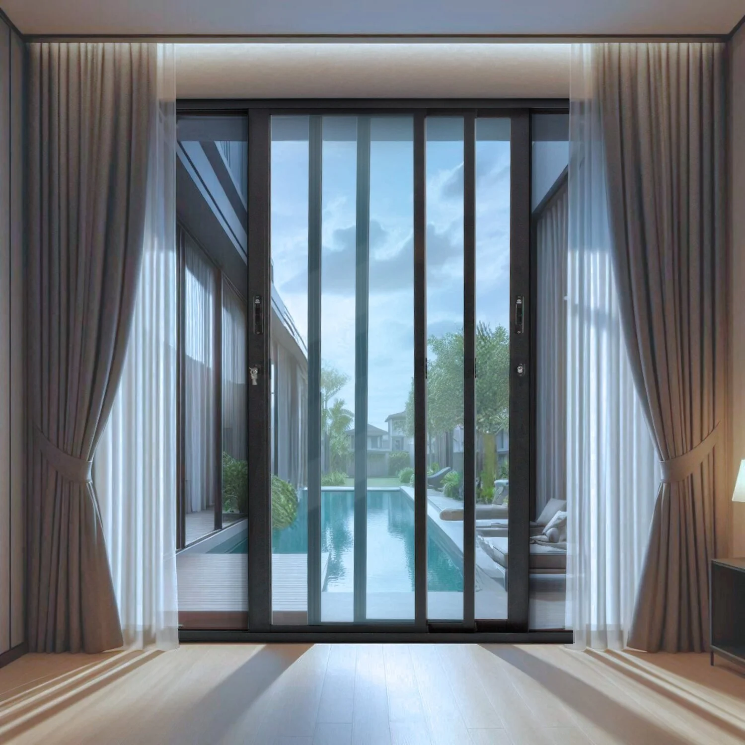 Porta De Correr Panoramica Laminada 210x150cm 3 Folhas Moveis Preto