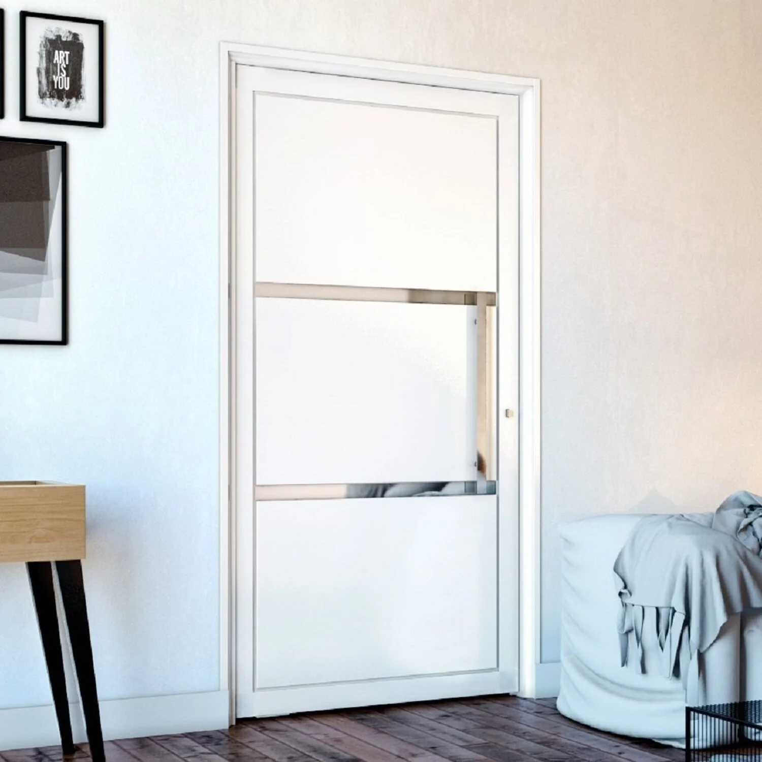 Porta De Aço Pivotante 219x108cm Com Duas Fechaduras Ideal Crv Esquadrias Abertura Direita Branco