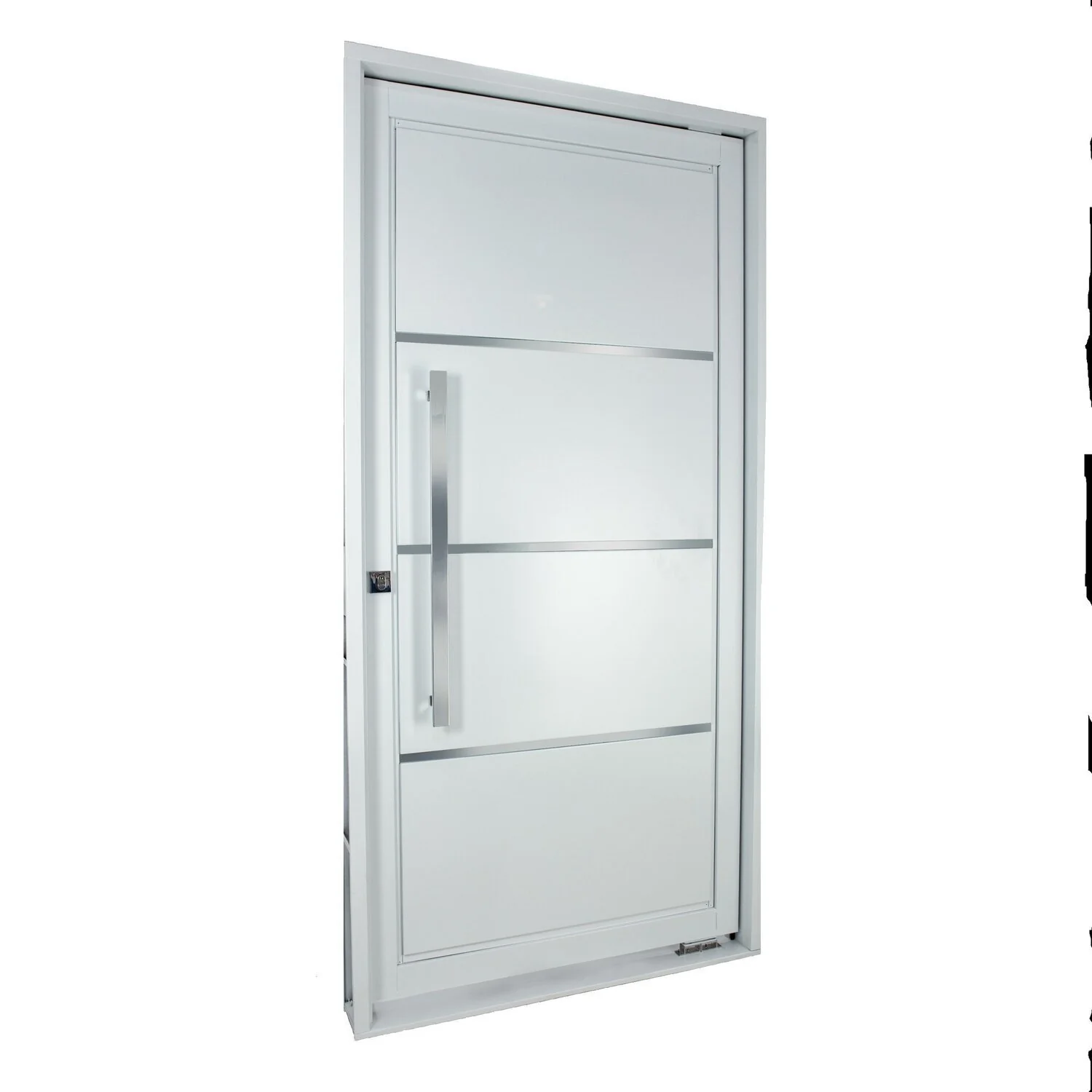 Porta De Aço Pivotante Social 217x105x12cm Com Friso Ideal Crv Esquadrias Abertura Direita Branco