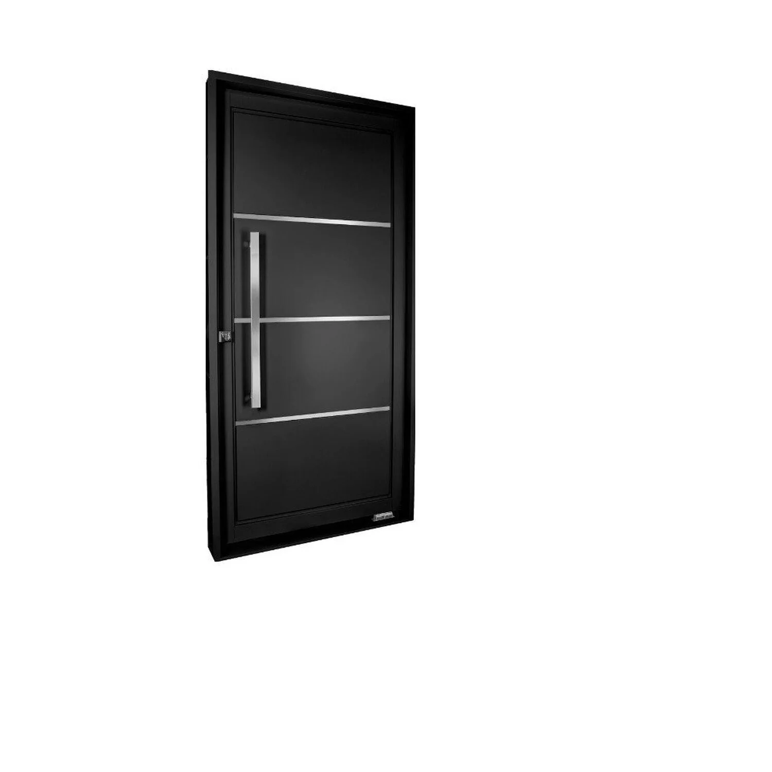 Porta De Aço Pivotante Social 217x105x12cm Com Friso Ideal Crv Esquadrias Abertura Esquerda Preto