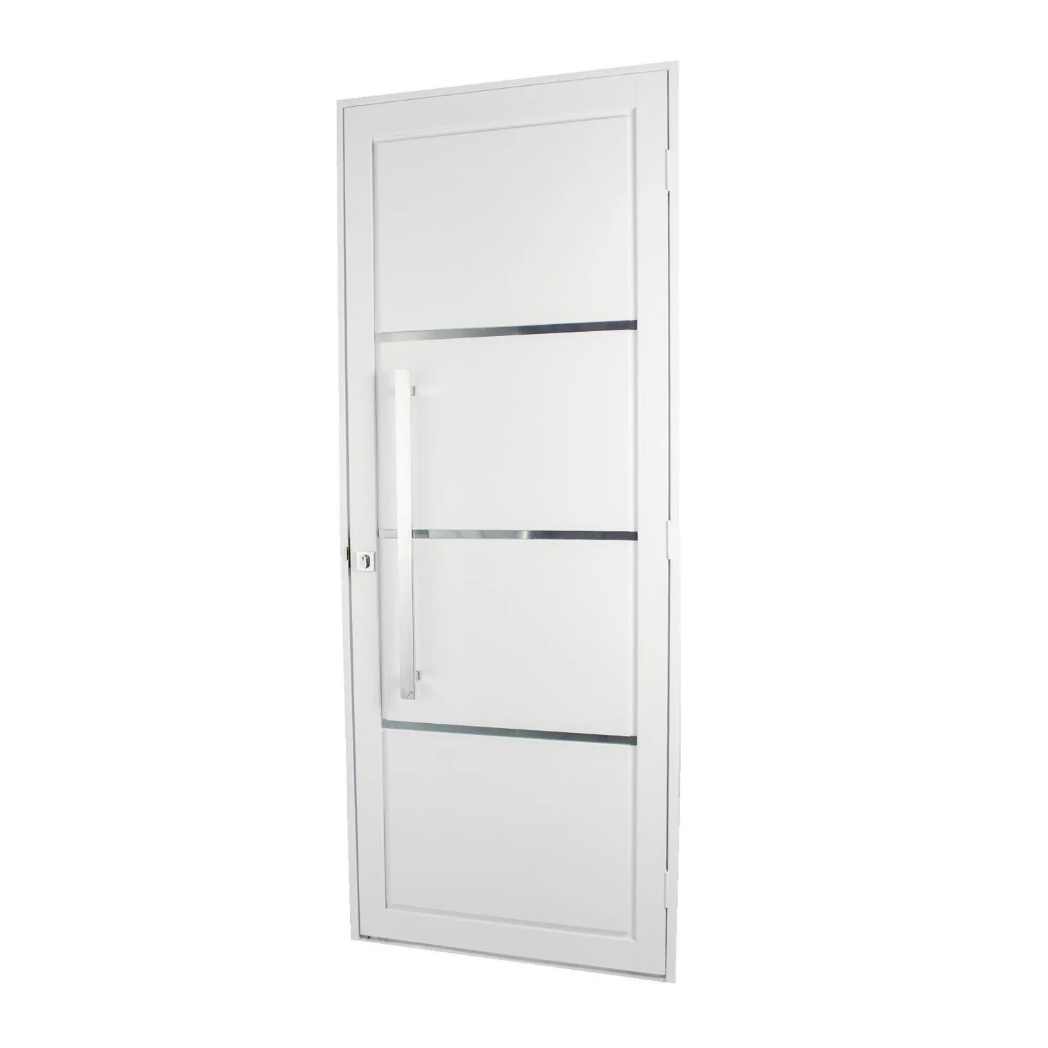Porta De Aço Social 215x105x14cm Com Friso Ideal Crv Esquadrias Abertura Esquerda Branco
