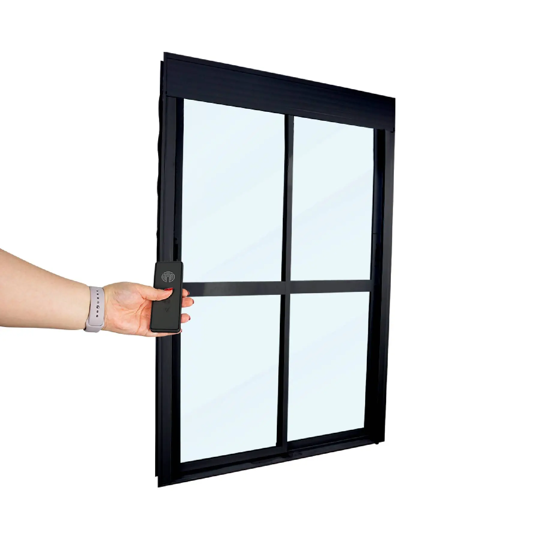 Porta de Correr 2 Folhas Alumínio Pintado Preto Blackout Motorizada 220V 231,5x1,50m Linha Black Nobre CRV