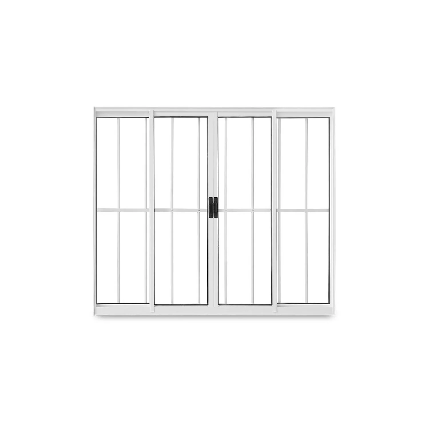 Janela De Correr Abertura Central 4 Folhas Grade Vidro Liso 100x150cm Exclusiva Esquadrias Branco