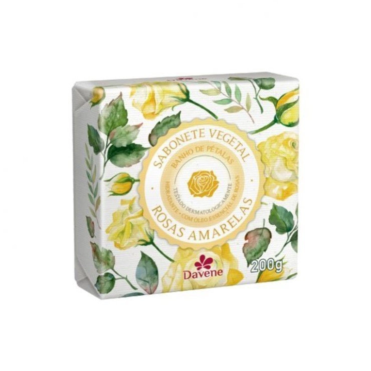 Sabonete Barra Vegetal Rosas Amarelas Davene Envoltório 200g
