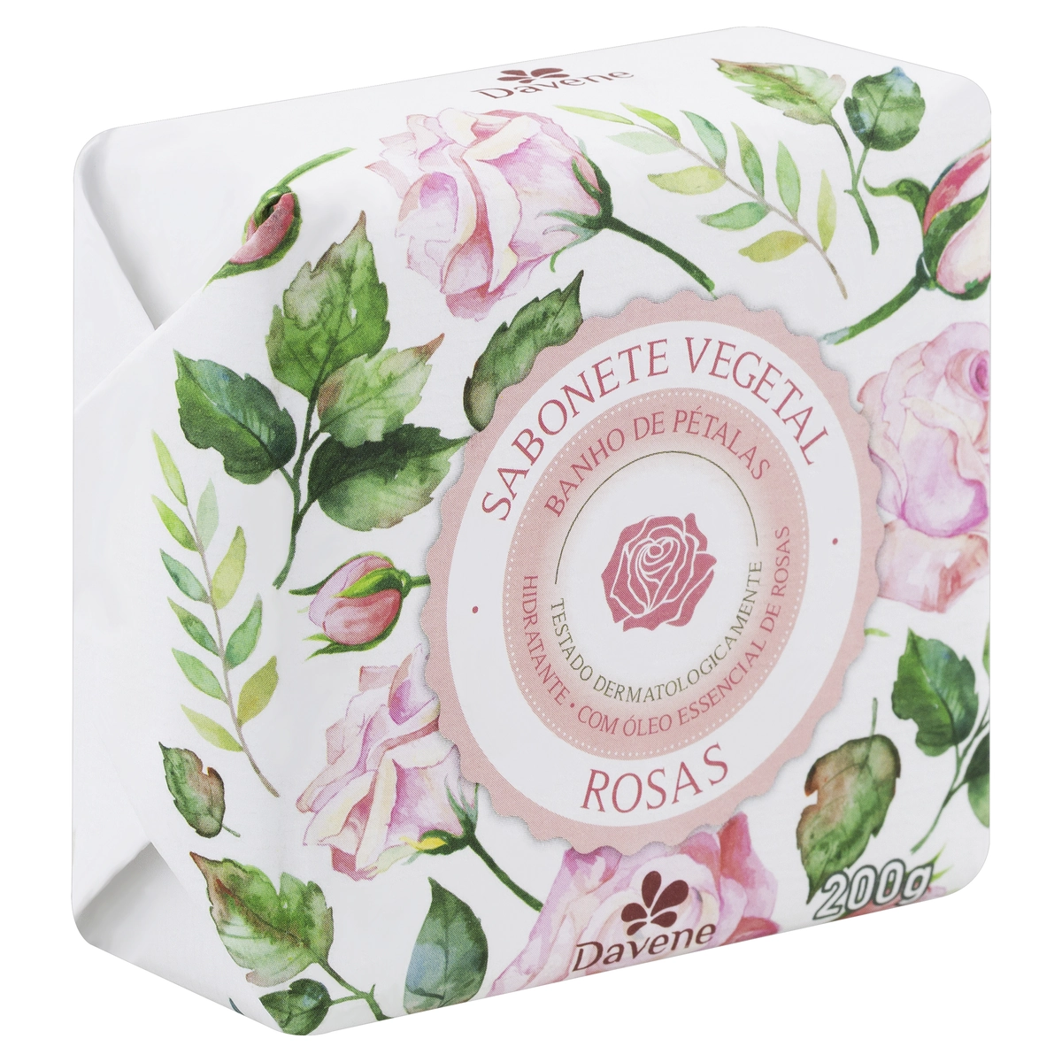 Sabonete Barra Vegetal Rosas Davene Envoltório 200g