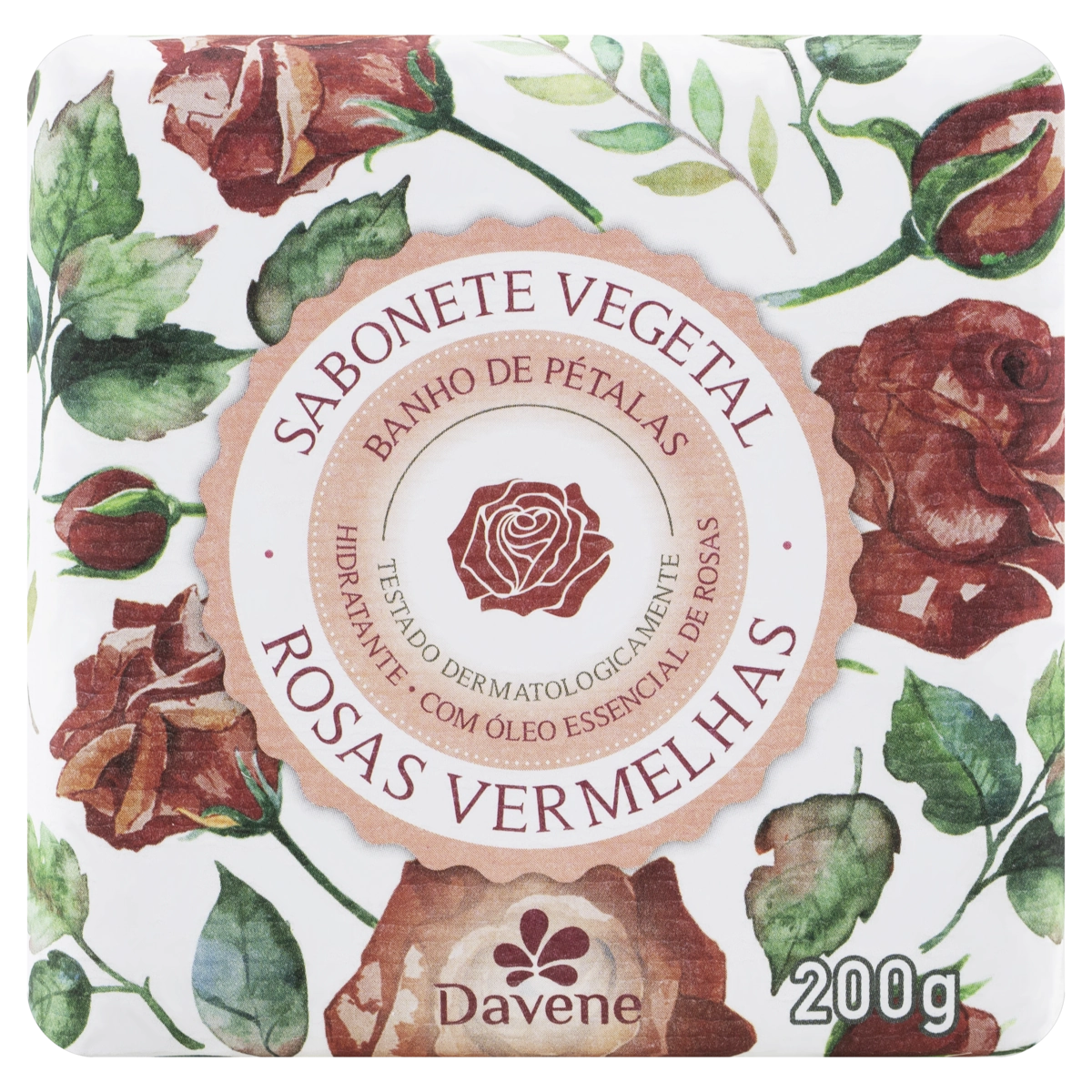 Sabonete Barra Vegetal Rosas Vermelhas Davene Envoltório 200g