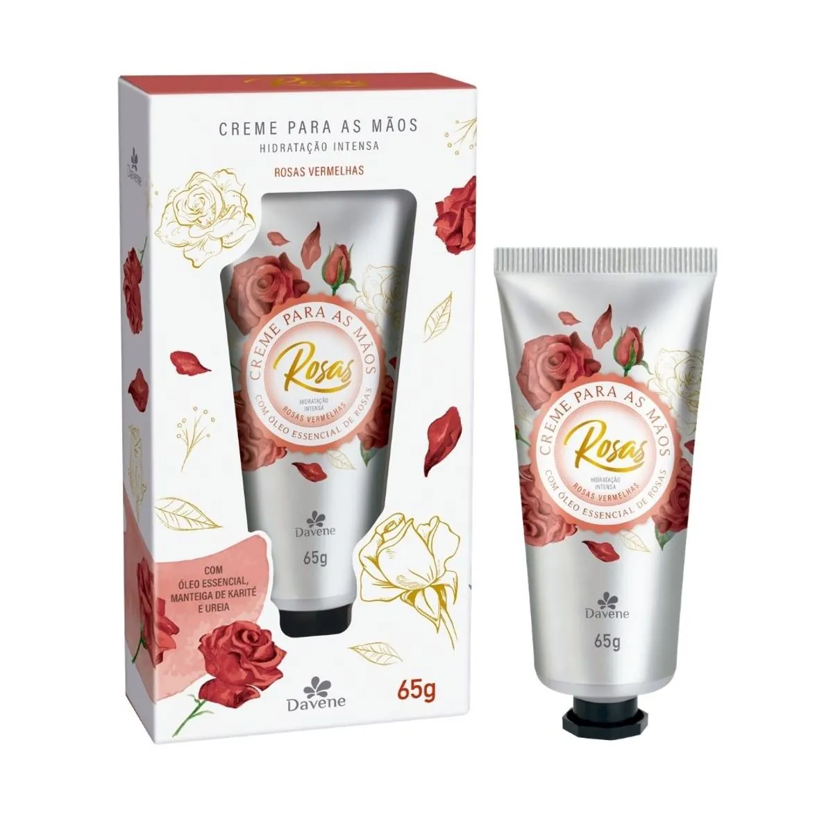 Creme Para As Mãos Hidratação Intensa Rosas Vermelhas Davene Caixa 65g