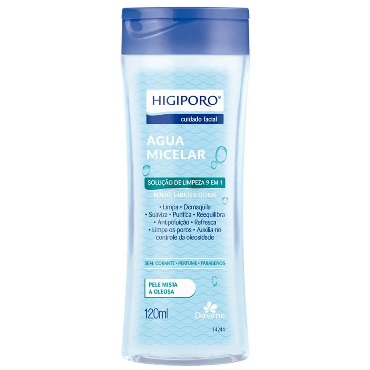água Micelar Solução De Limpeza Facial Pele Mista à Oleosa Davene Higiporo Frasco 120ml