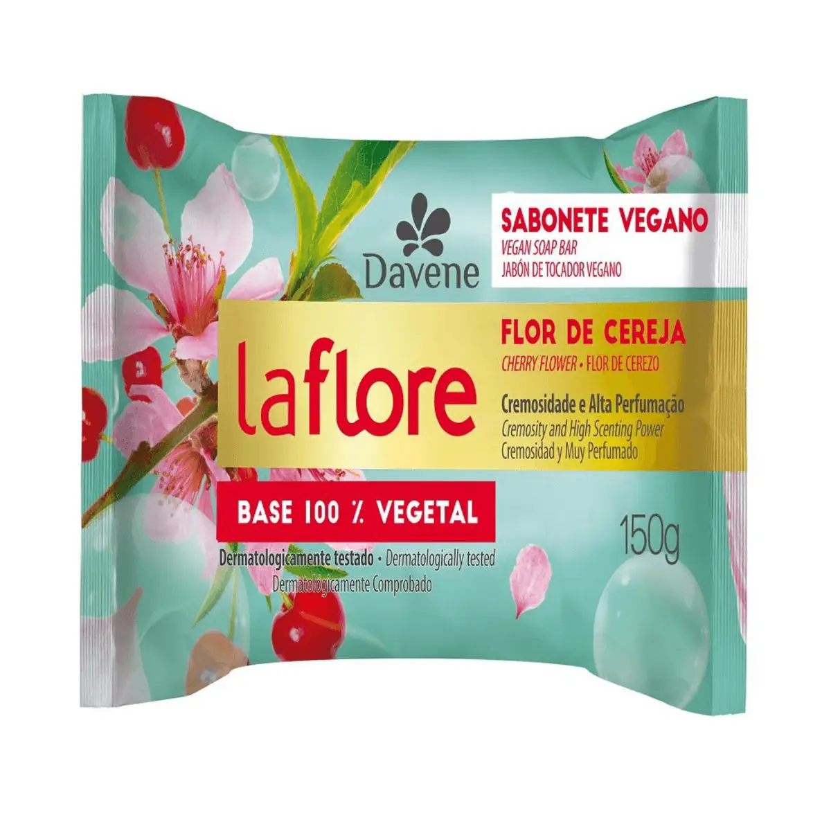 Sabonete Barra Vegetal Flor De Cereja Davene La Flore Flow Pack 150g