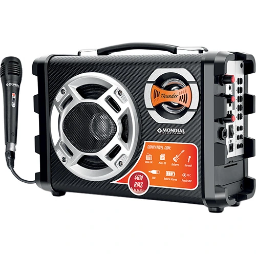 Caixa Amplificada Mondial Mco 01 Multi Connect Thunder 40w Rms Gravador Fm Usb Sd Card Acompanha Mic