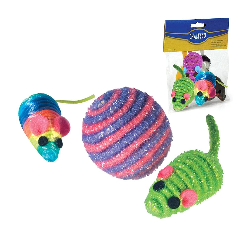 Brinquedo Chalesco Para Gatos Kit Bola Ratinho Colorido