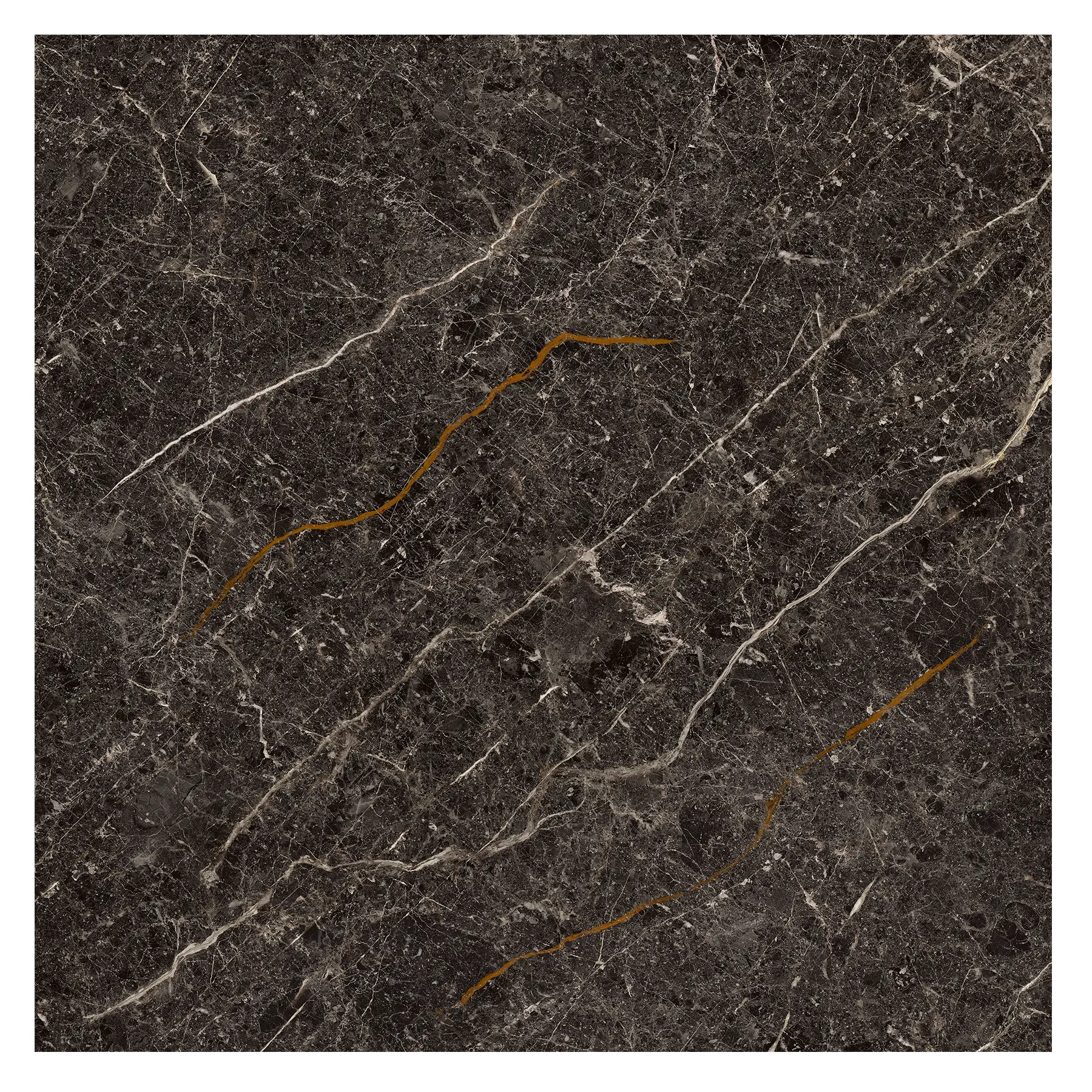 Piso Cerâmico Marmorizado Polido Borda Reta Interno 83x83cm Crater Preto Piso Forte
