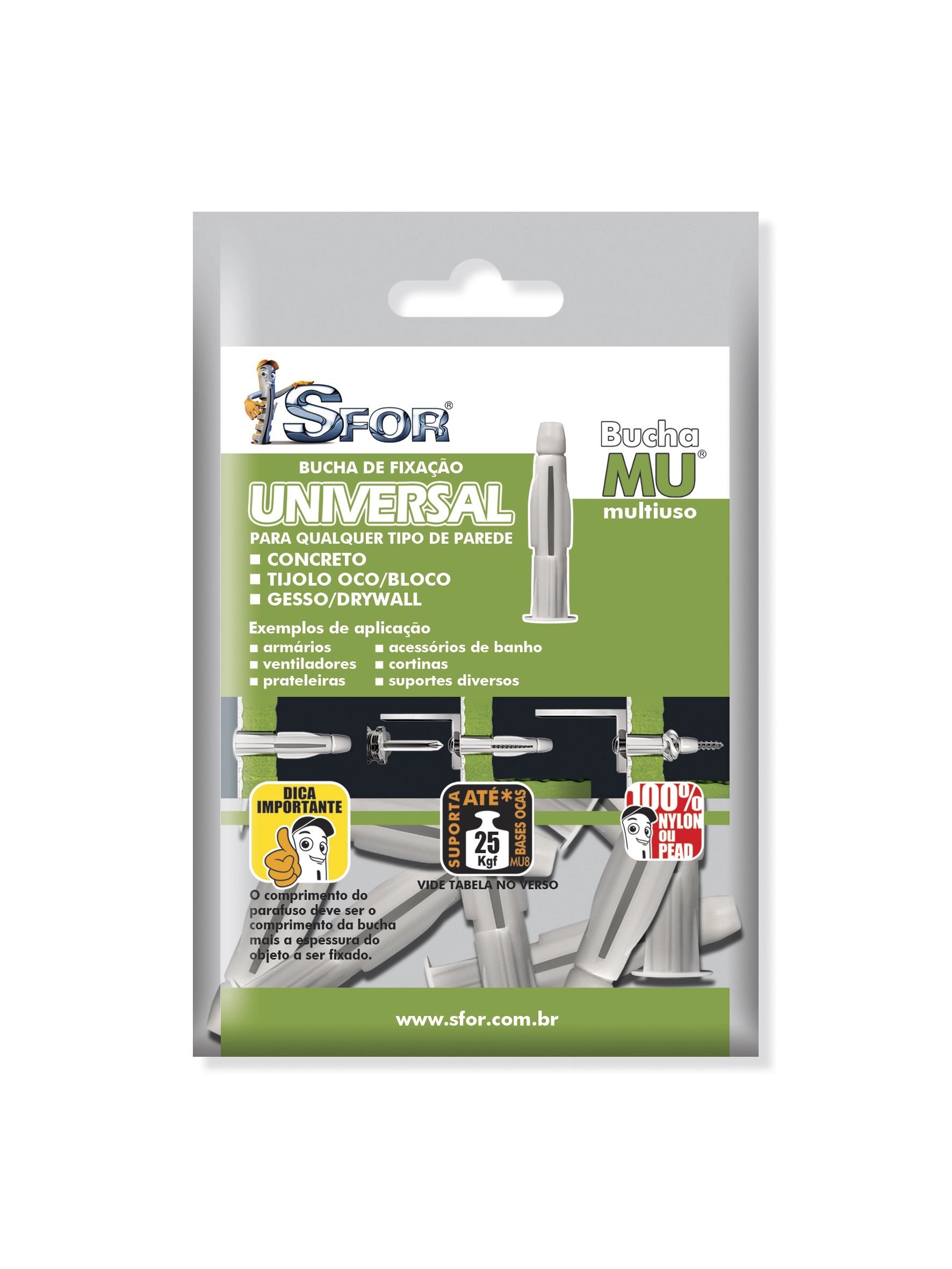 Cartela com 2 Buchas Universal MU 12mm Sforplast