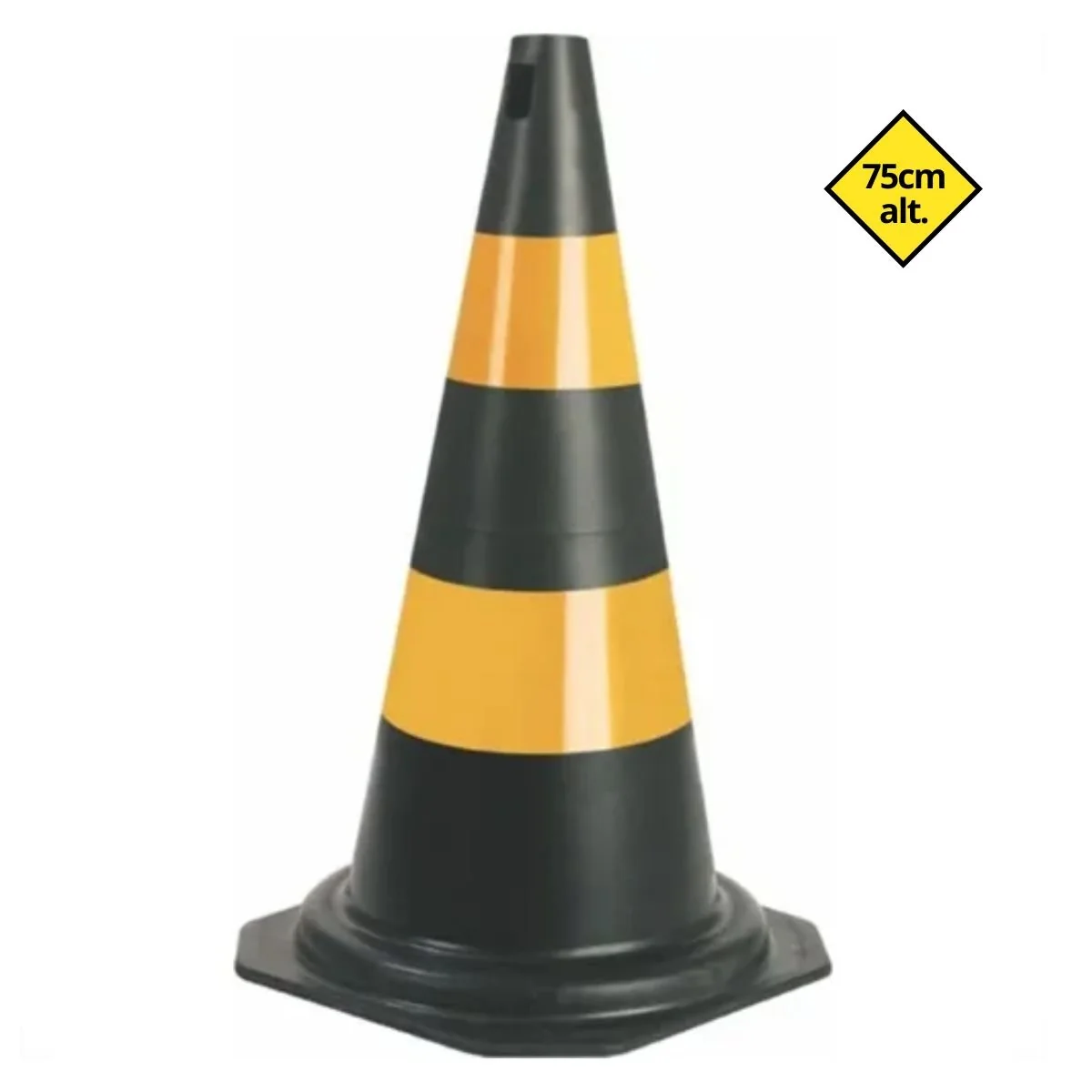 Cone Flexível Preto Com Faixa Refletiva Amarela 75cm – Plastcor