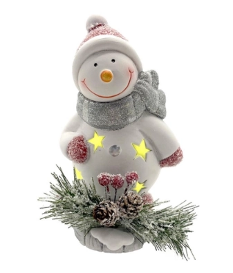 Enfeite Ceramica Natal Ceramica Boneco Esquiando Led11.8x9x15.3cm Dsx7