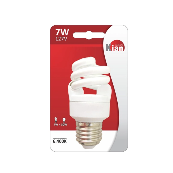 Lâmpada Fluorescente Kian Espiral 7W Amarela 220V
