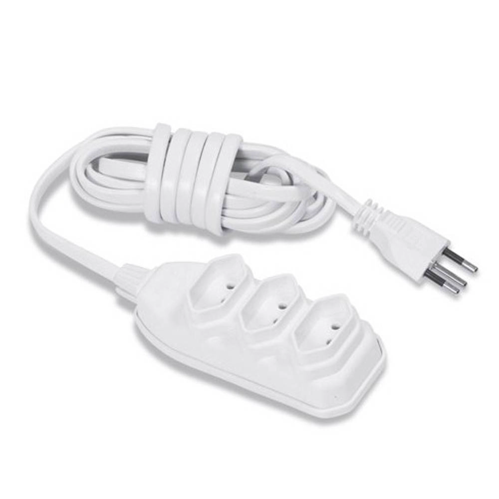 Extensão 3 Vias 2p 250v Cabo Paralelo 3 Metros Branco Pluzie