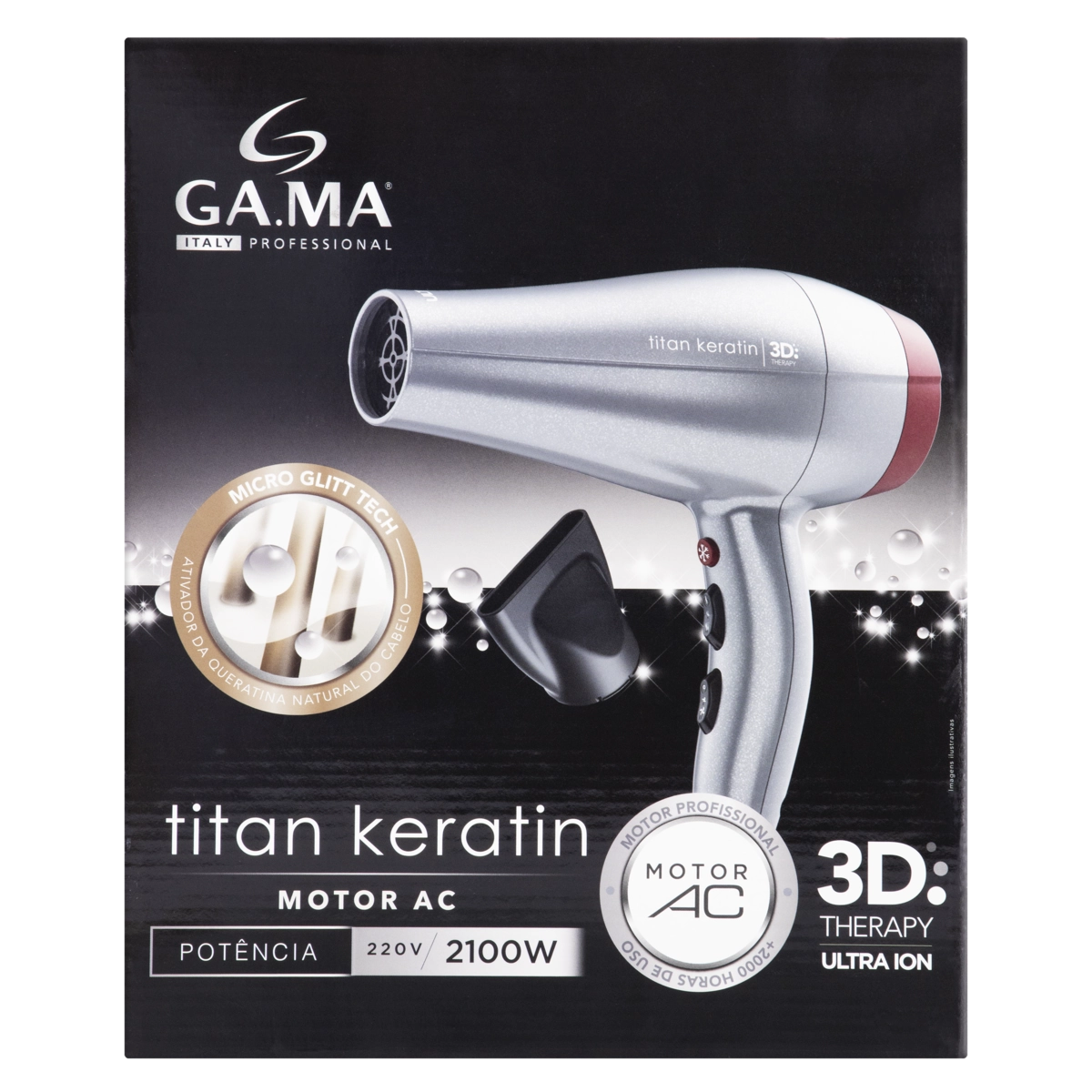 Secador De Cabelos Prata Titan Keratin 3d 2100w Ga.ma 220v