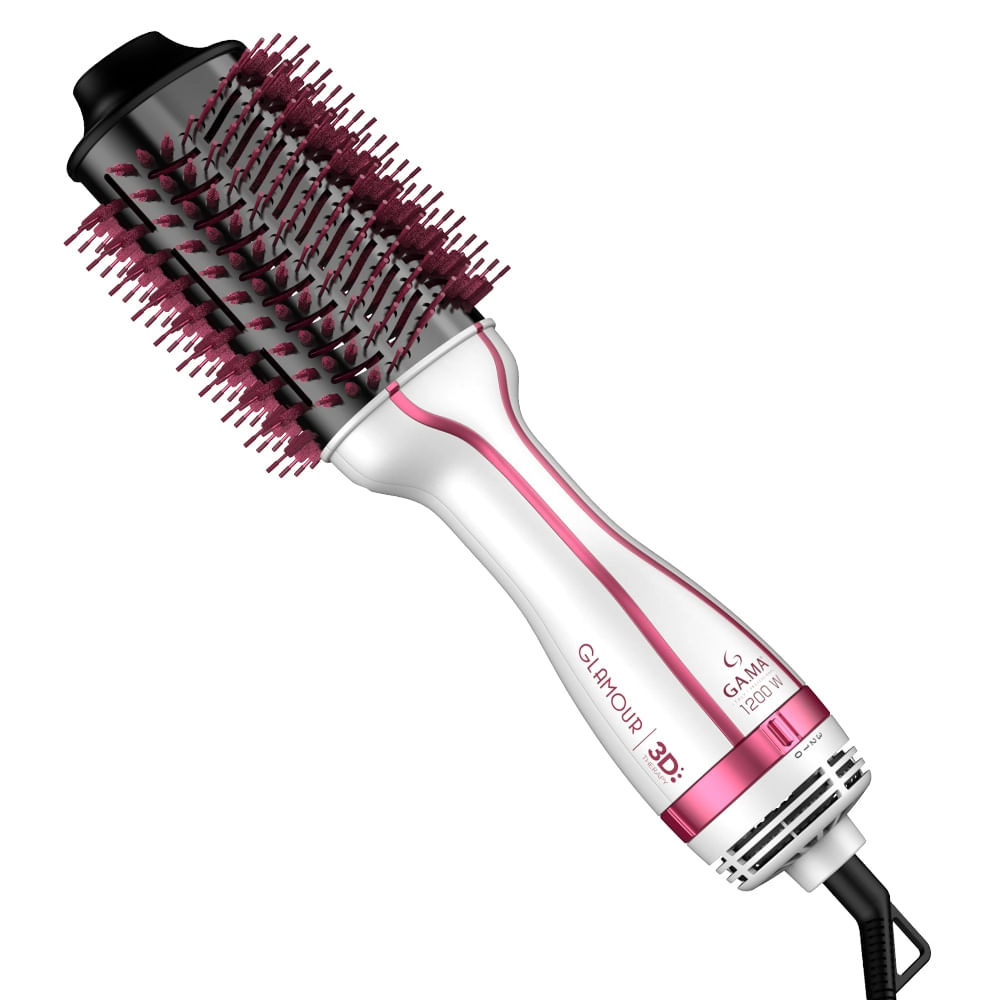 Escova Secadora Gama Glamour Pink Brush 3D 1200W Branco e Rosa 220V HDCBR0000000426 - 220v