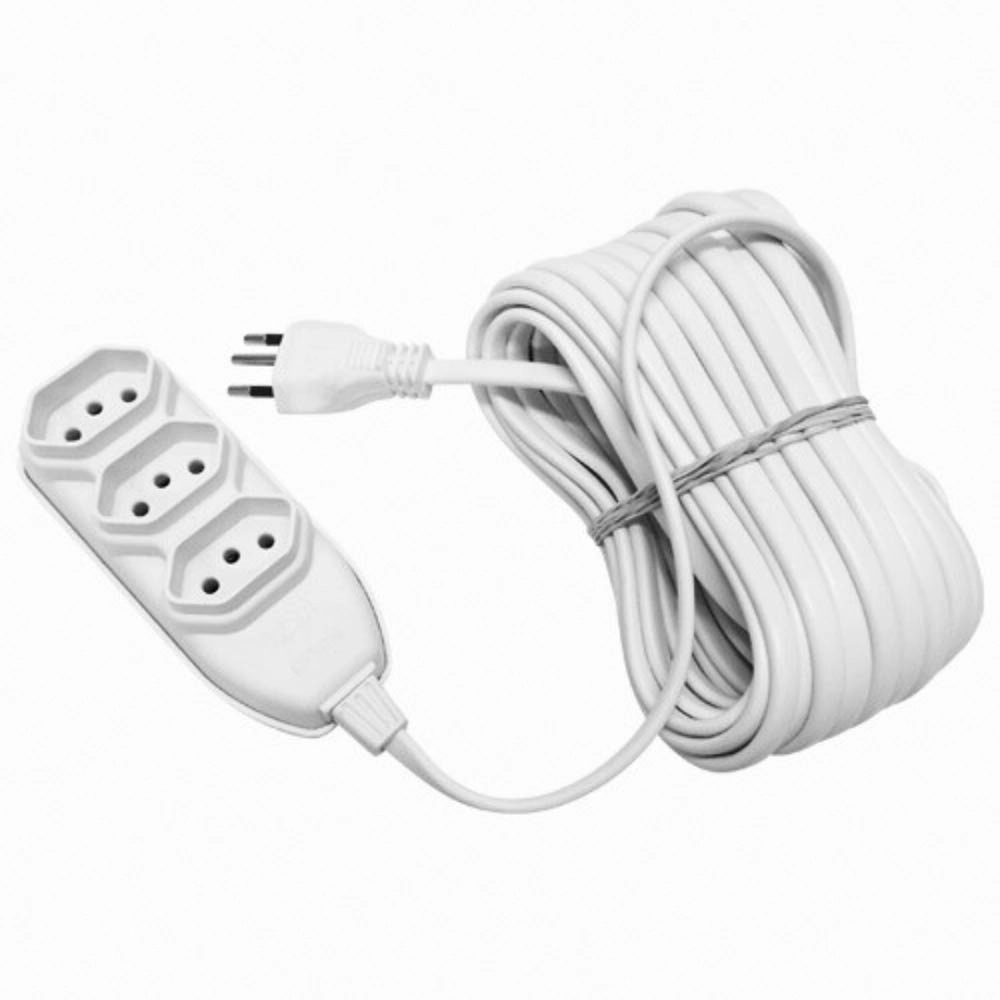 Extensão 3 Vias 2p+t 250v Cabo Pp 5 Metros Branco Pluzie