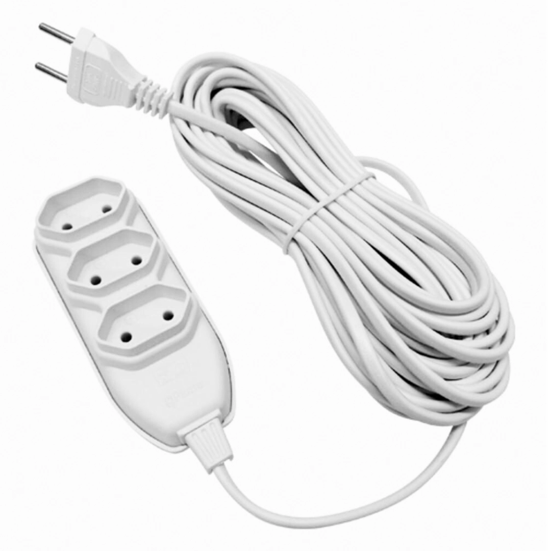 Extensão 3 Vias 2p 250v Cabo Pp 5 Metros Branco Pluzie