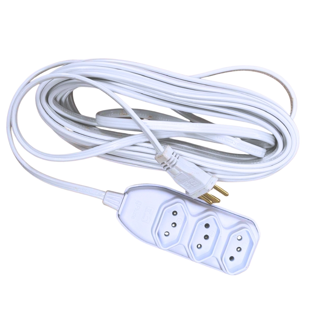 Extensão 3 Vias 2p 250v Cabo Pp 10m Branco Pluzie