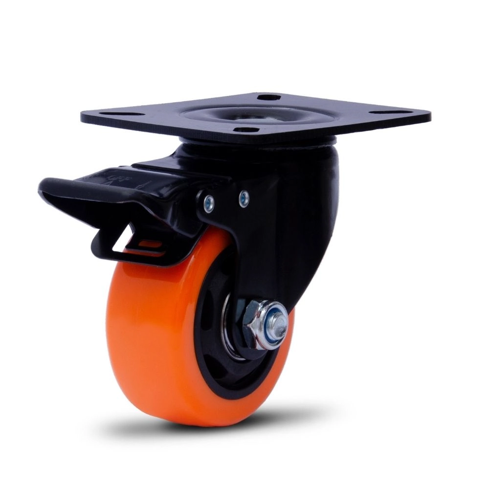 Roda Rodinha Giratória Placa C/ Freio 75mm Borracha Reforçado 70kg