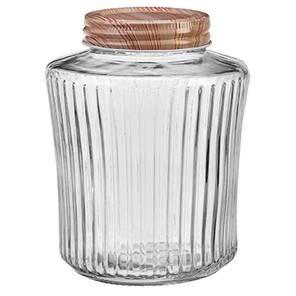 Pote Vidro Silueta Tampa Inox Design Madeira 500ml Eco23097 Sakes