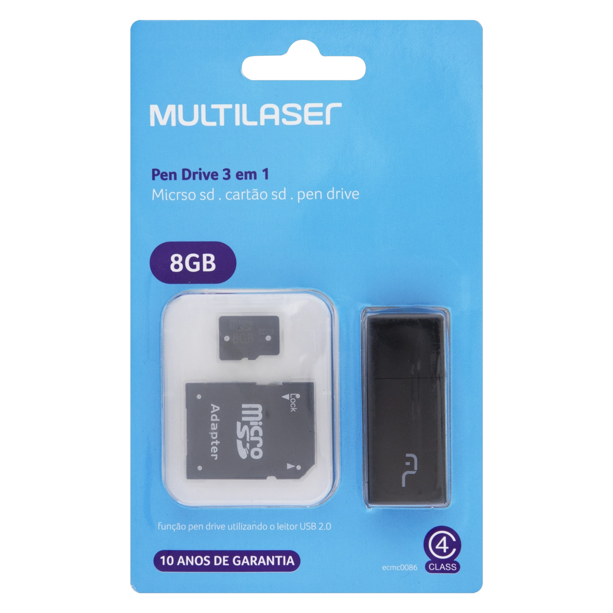 Pendrive Preto 3 Em 1 8gb Multilaser