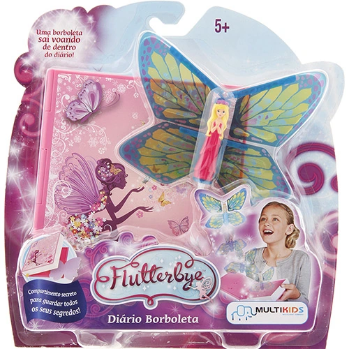 Boneca Flutterbye Diário Borboleta Rosa Multikids
