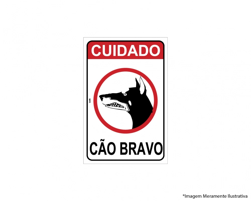 Placa De Sinalização Aviso Cuidado Cão Bravo Tamanho 20x30cm