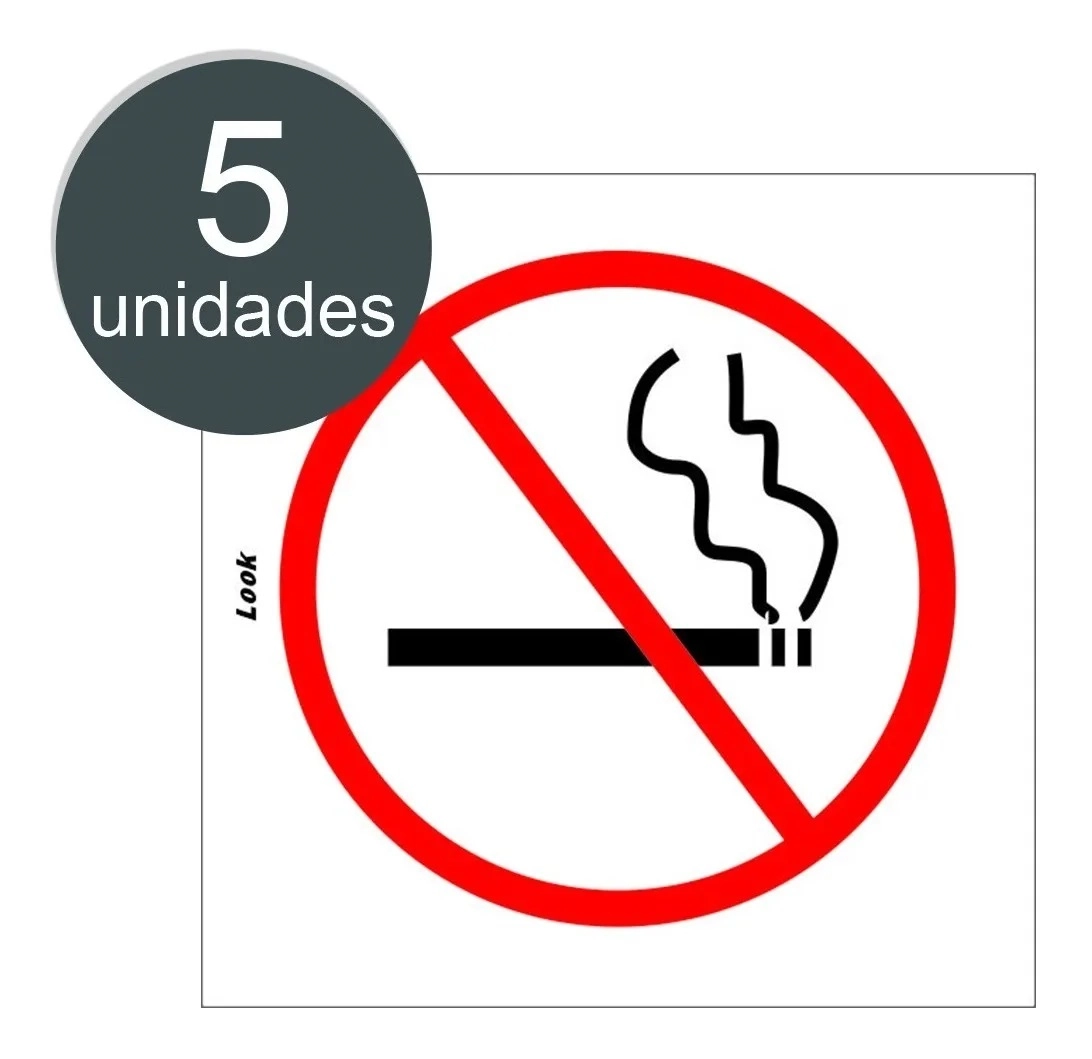 5 Etiquetas De Sinalização Proibido Fumar Não Tamanho 5x25cm