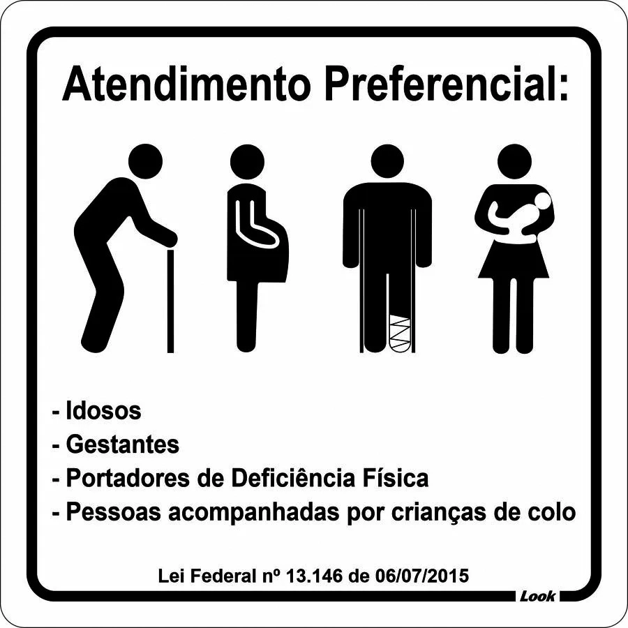 Placa De Sinalização Aviso Atendimento Preferencial Tamanho 15x15cm