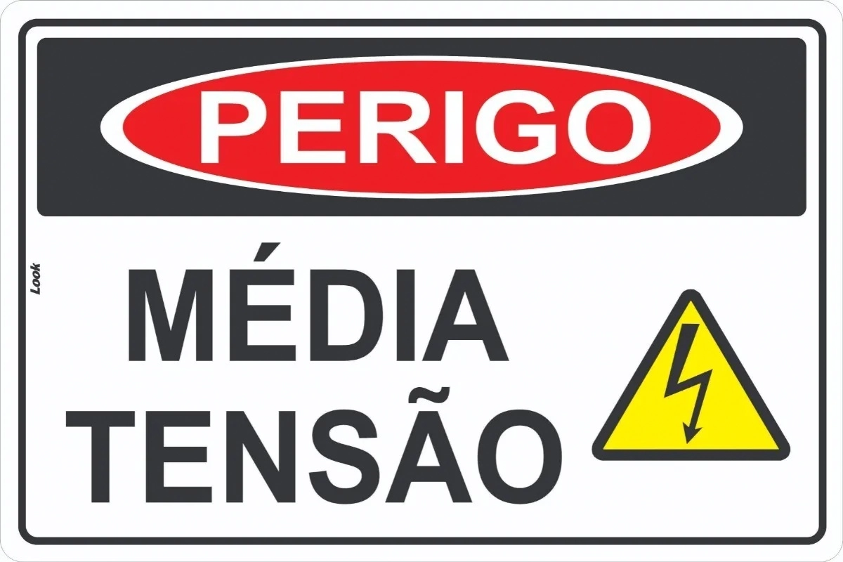 Placa Sinalização De Perigo Média Tensão Energia Elétrica Tamanho 20x30cm