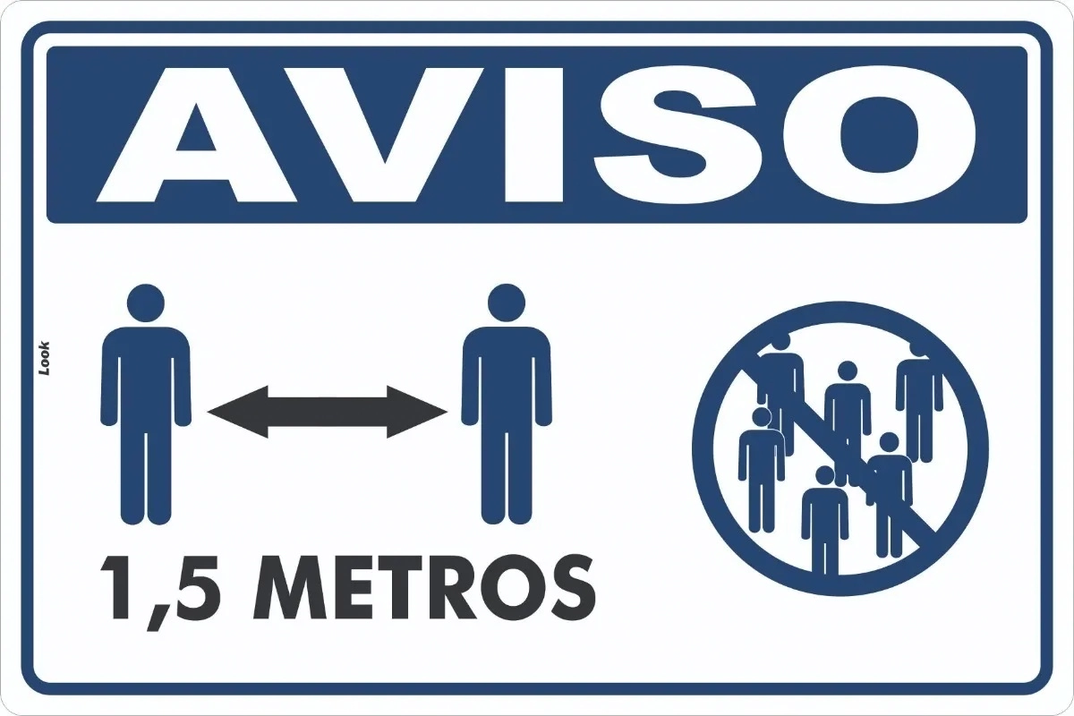 Placa De Sinalização Aviso Distanciamento Social 1,5 Metros Tamanho 20x30cm