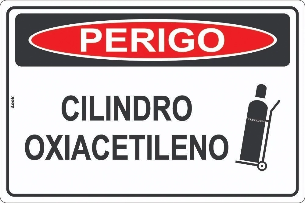 Placa De Sinalização Perigo Cilindro De Oxiacetileno Tamanho 20x30cm