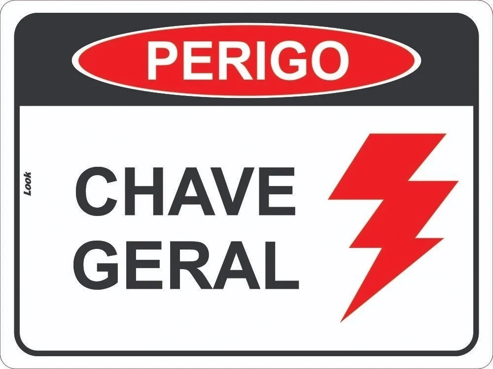 Placa Perigo Chave Geral De Energia Eletricidade Tamanho 15x20cm