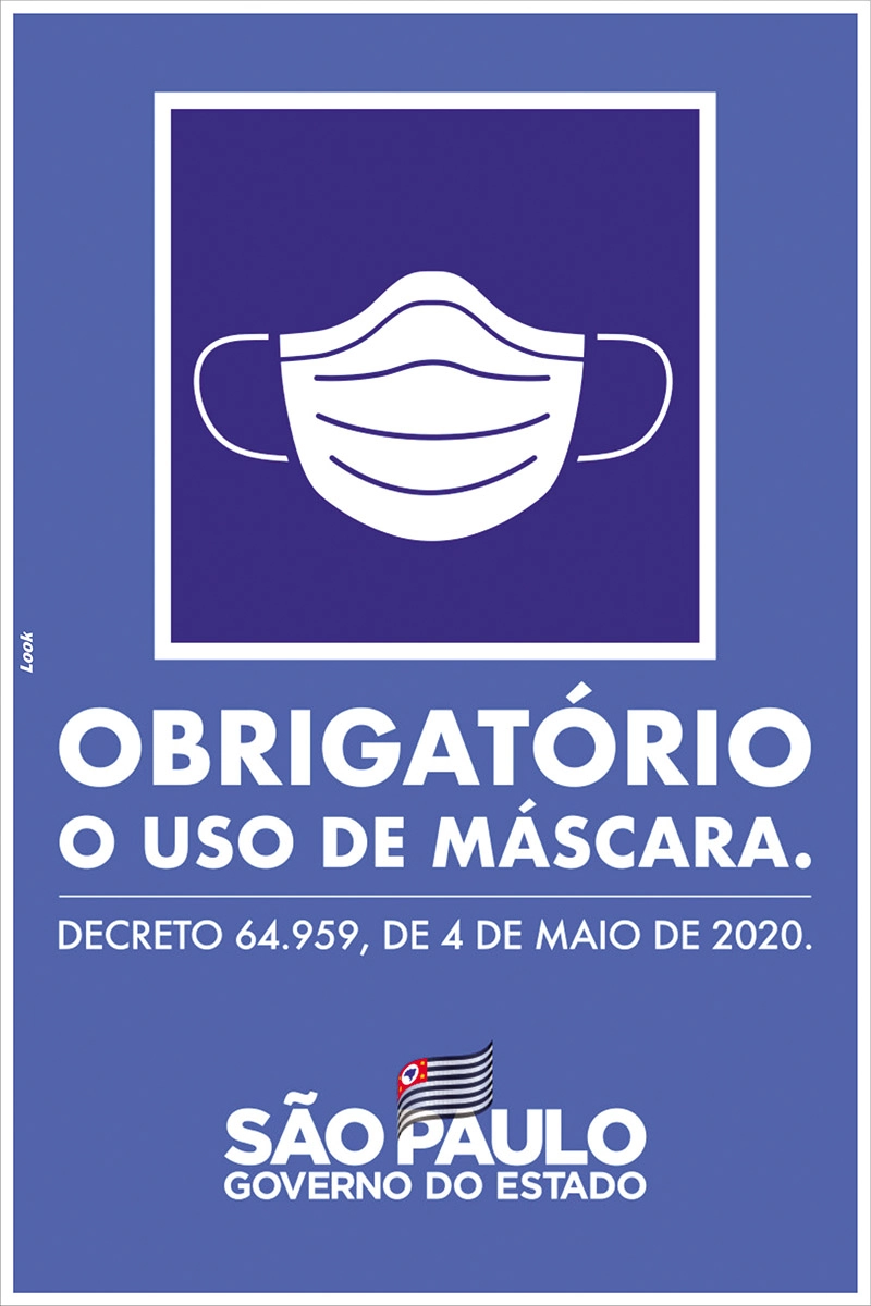 Placa De Sinalização Obrigatório Uso De Máscara Oficial Estado De São Paulo Tamanho 20x30cm
