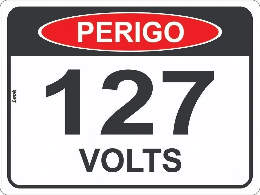 Placa Sinalização Perigo Energia Elétrica 127 Volts Tamanho 15x20cm