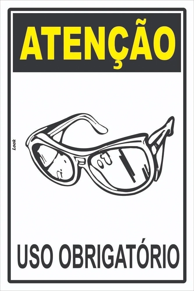 Placa Atenção Epi Uso Obrigatório De Óculos De Proteção Tamanho 20x30cm