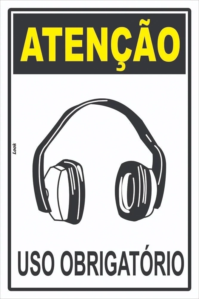 Placa Sinalização Epi Uso Obrigatório De Protetor Auricular Concha Tamanho 20x30cm