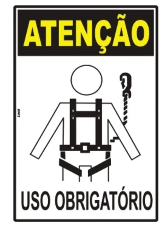 Placa Sinalização Atenção Uso Obrigatório De Cinto Equipamento Proteção Individual Tamanho 20x30cm