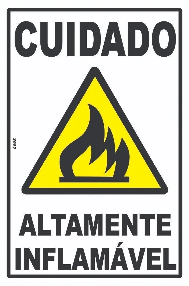Placa Sinalização Cuidado Altamente Inflamável Tamanho 20x30cm