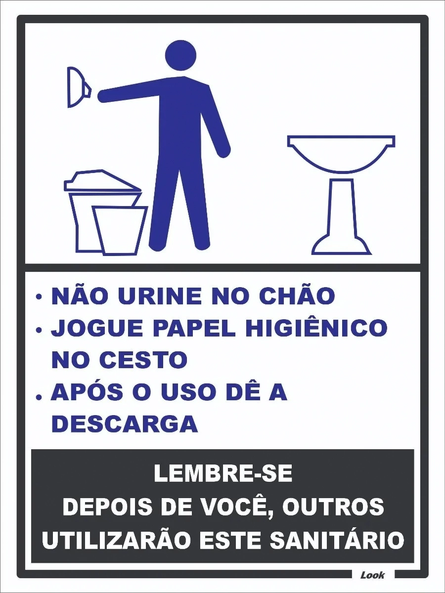 Placa Para Banheiro Masculino Com Regras De Utilização Tamanho 15x20cm