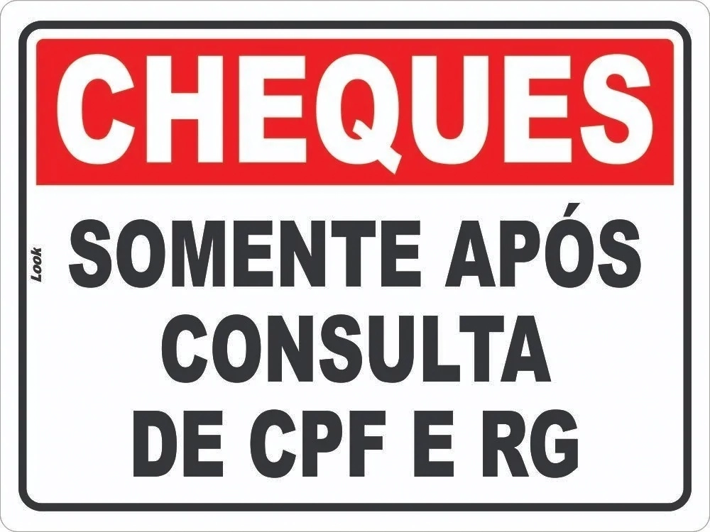 Placa Cheques Somente Após Consulta De Cpf E Rg Tamanho 15x20cm