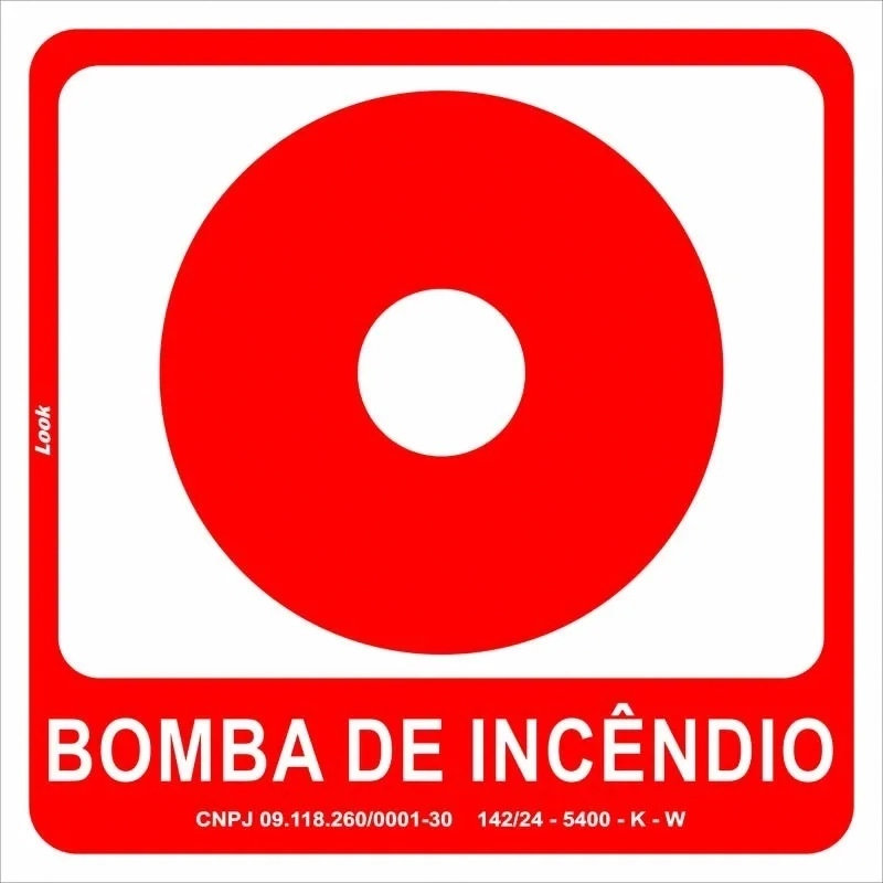 Placa Sinalização Bomba De Incêndio Fotoluminescente E3 Tamanho 20x20cm