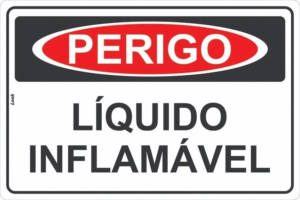 Placa Perigo Líquido Inflamável Sinalização Tamanho 20x30cm