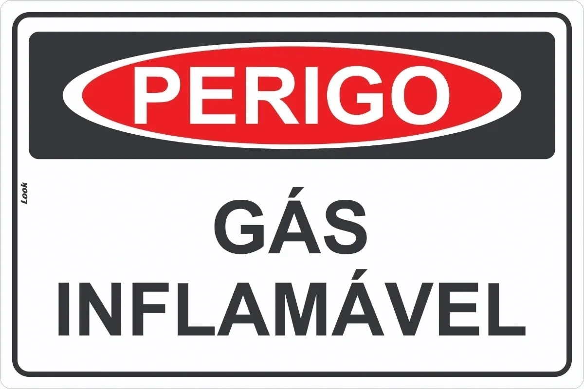 Placa Sinalização Perigo Gás Inflamável Tamanho 20x30cm
